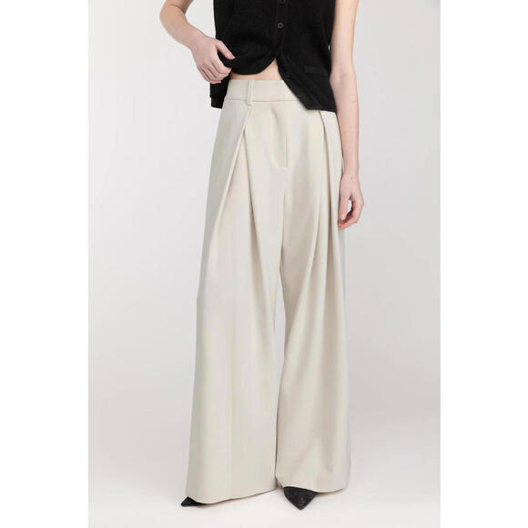 Oak + Fort Pleated Wide Leg Pants Size 4 Cream Relaxed Fit High Rise Preppy - Picture 1 of 5